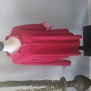 LuLaRoe Valentina Red and White Polka Dot Long Sleeve Button Down